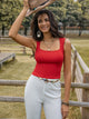 Square Neck Cropped Tank Red