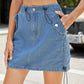 Drawstring Denim Skirt with Pockets