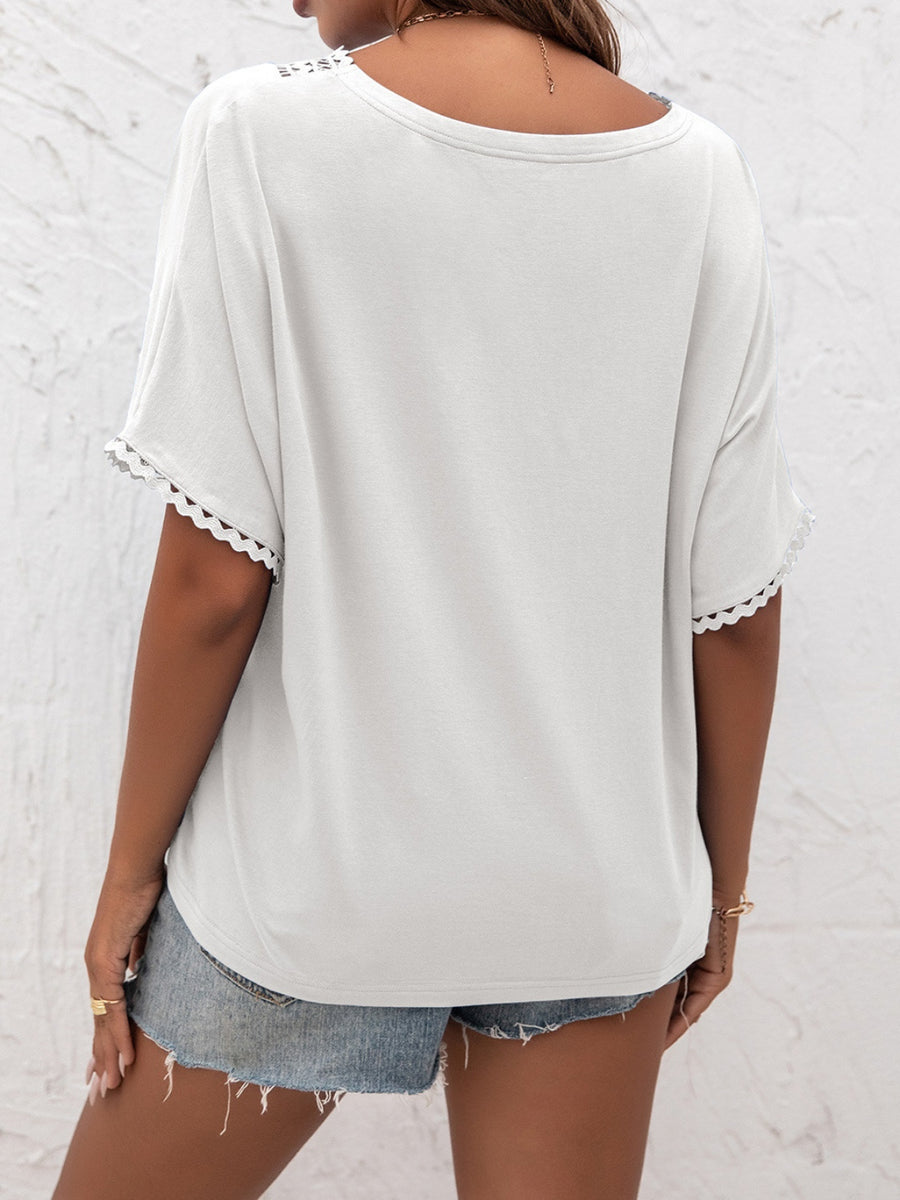 Ivy Lane Lace Detail V-Neck T-Shirt