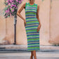 Striped Round Neck Sleeveless Midi Cover Up Dress