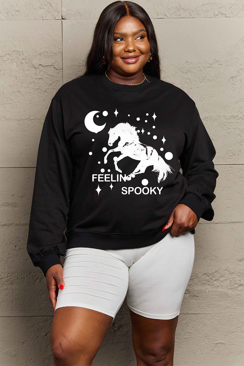 Simply Love Full Size Graphic Drop Shoulder Sweatshirt Black