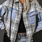 Plaid Pocketed Snap Down Denim Jacket