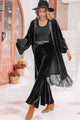 Opne Front Fringe Detail Long Sleeve Cardigan Dark Gray