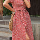 Ditsy Floral Button Front Tied Puff Sleeve Dress