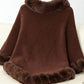 Fuzzy Trim Texture Three-Quarter Sleeve Poncho