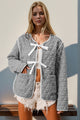 Double Take Contrast Trim Tie Front Quilted Jacket with Pockets Gray