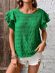Round Neck Flounce Sleeve Blouse Green