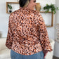 Double Take Full Size Printed Ruffle Trim Balloon Sleeve Shirt