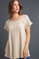 Umgee Full Size Seam Detail Linen Ruffle Fringe Edge Top Plus Size OATMEAL