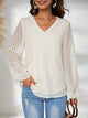 Textured V-Neck Balloon Sleeve Blouse White