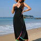 Rainbow Pompom Trim Spaghetti Strap Cover-Up