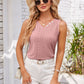 Eyelet Decorative Button V-Neck Tank