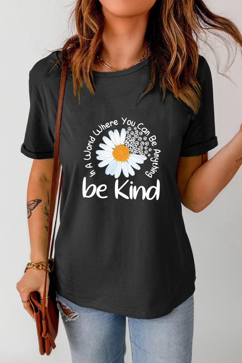 Graphic Round Neck Short Sleeve T-Shirt Black