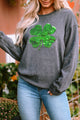 Lucky Clover Sequin Round Neck Sweatshirt Dark Gray