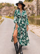 Printed Notched Neck Maxi Dress Turquoise