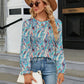 Printed Round Neck Flounce Sleeve Blouse