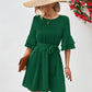 Round Neck Tie Belt Flounce Sleeve Dress