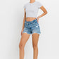 Lovervet Stepped Waist Raw Hem Denim Shorts