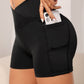 Wide Waistband Active Shorts with Pocket