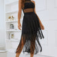 Spliced Mesh Fringe Hem Sleeveless Dress