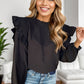 Ruffled Mock Neck Balloon Sleeve Blouse