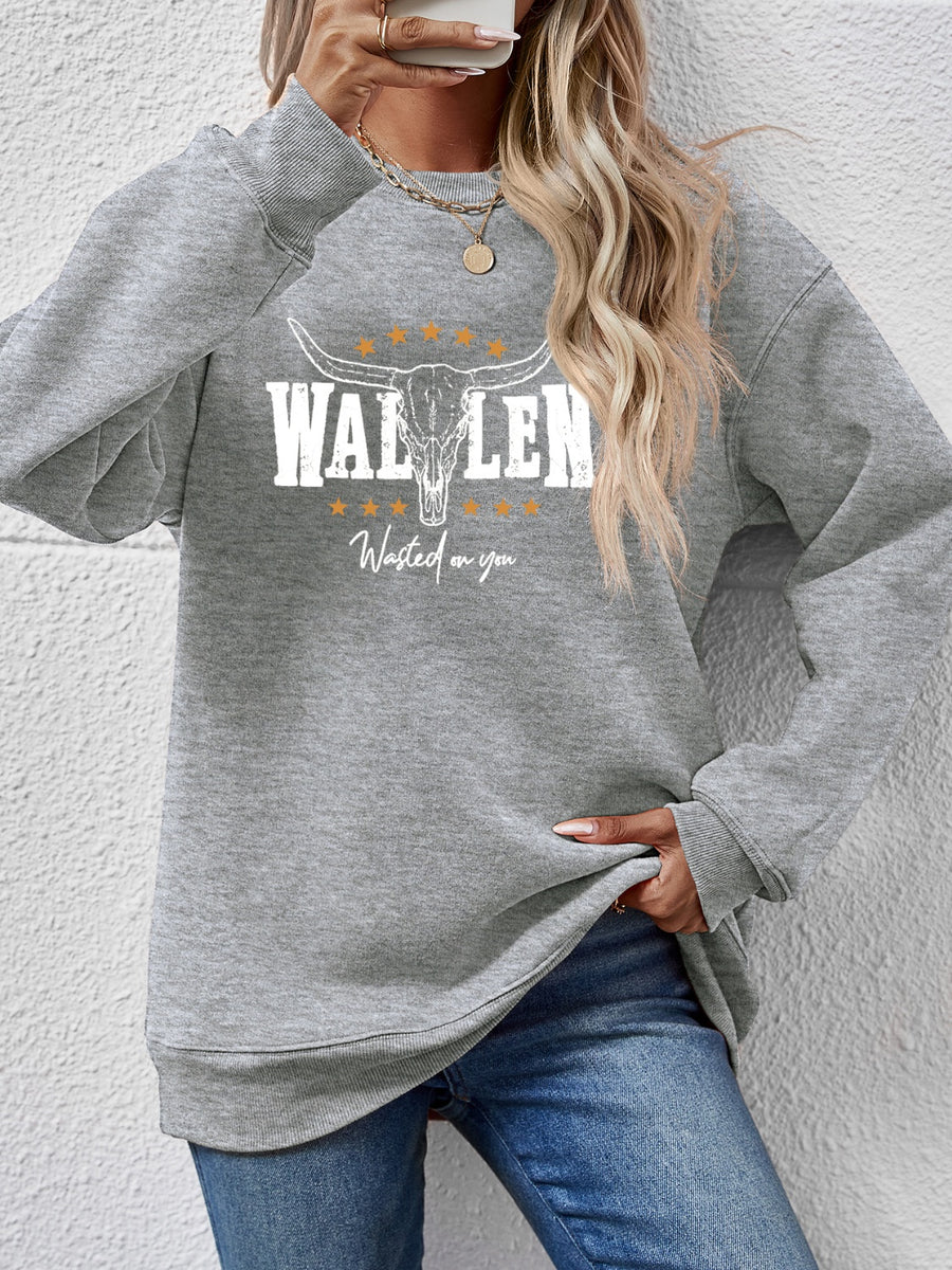 Graphic Round Neck Dropped Shoulder Sweatshirt Charcoal