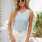 Eyelet Decorative Button V-Neck Tank