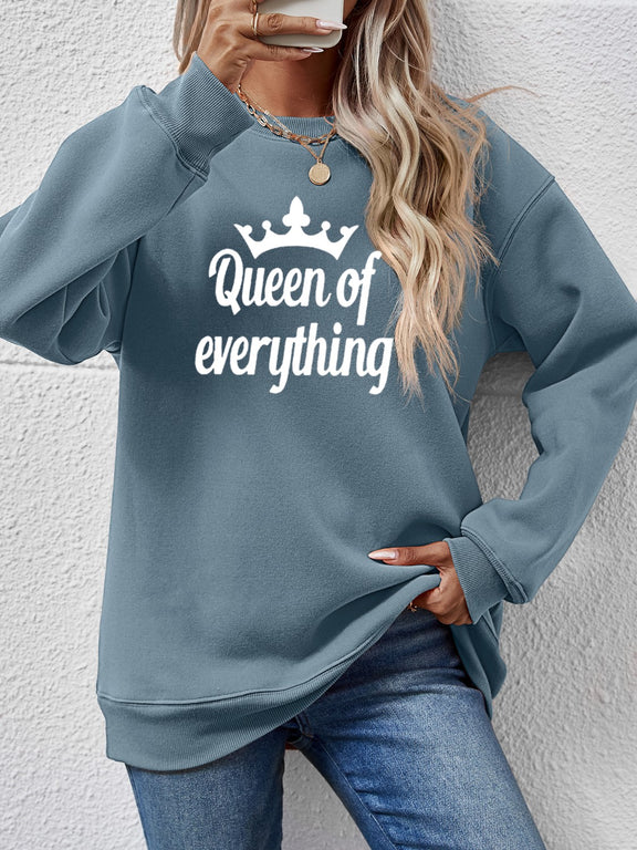 QUEEN OF EVERYTHING Round Neck Sweatshirt French Blue