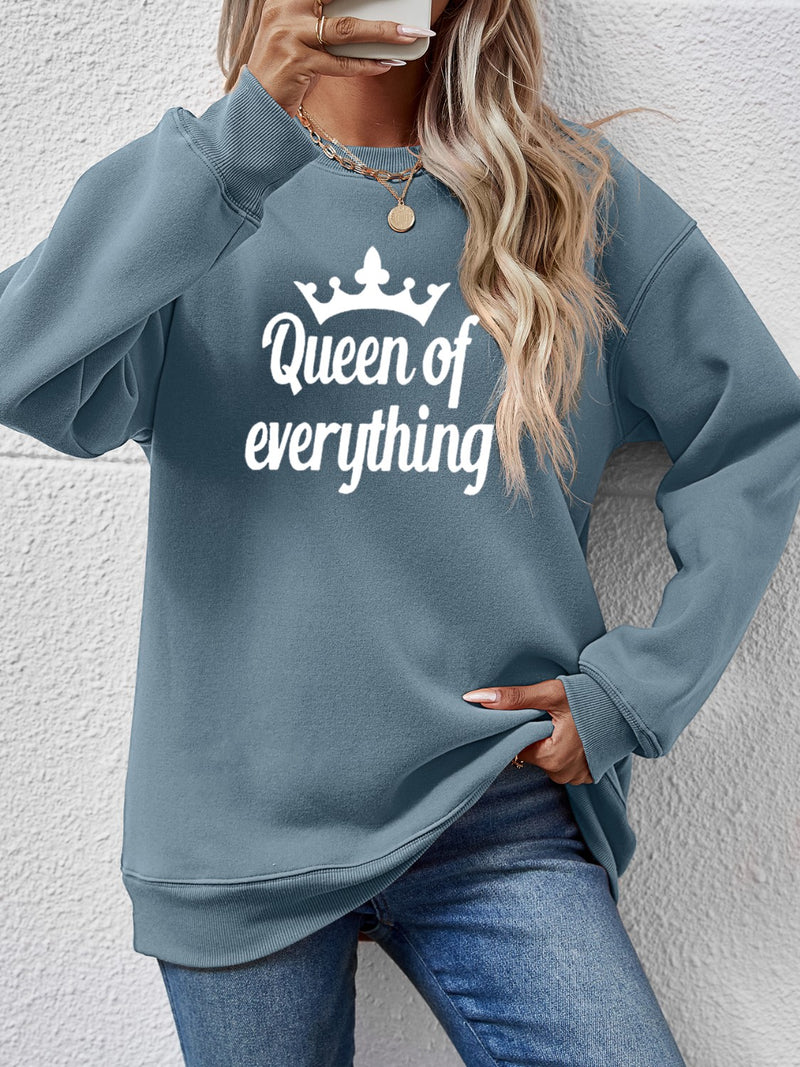 QUEEN OF EVERYTHING Round Neck Sweatshirt French Blue