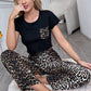 Lettuce Trim Cropped T-Shirt and Leopard Pants Lounge Set