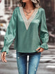 V-Neck Flounce Sleeve Blouse Turquoise