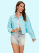 Distressed Distressed Button Up Denim Jacket Aqua