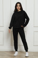 Round Neck Long Sleeve Top and Drawstring Pants Set Black