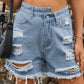 Distressed Raw Hem Denim Shorts