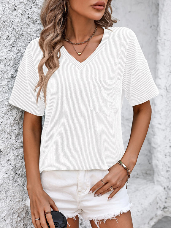 Mandy V-Neck Dropped Shoulder T-Shirt White