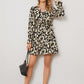 Animal Print Surplice Neck Long Flounce Sleeve Dress