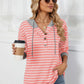 Drawstring Striped Long Sleeve Hoodie