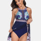 Cutout Printed Grecian Neck One-Piece Swimwear