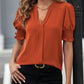 Notched Short Sleeve Blouse