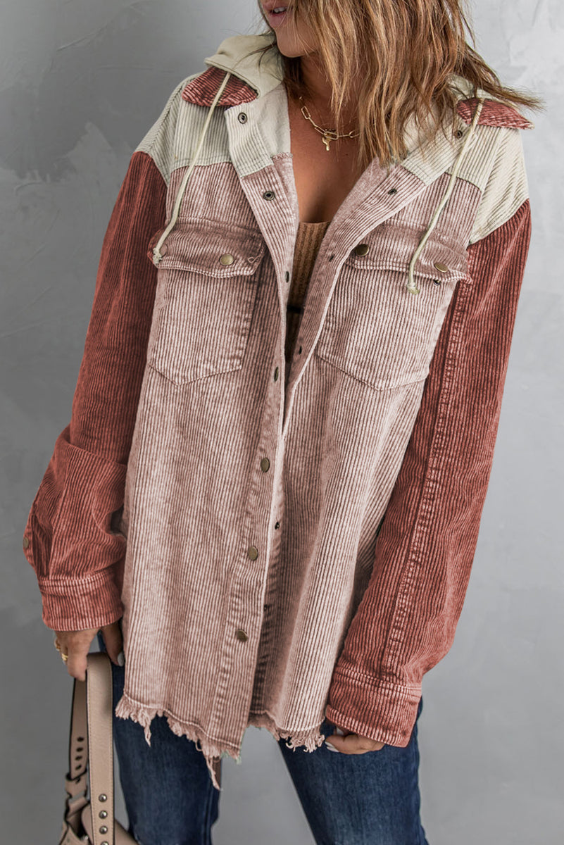 Snap Front Hooded Corduroy Shacket Blush Pink