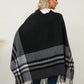 Fringe Contrast Plaid Poncho