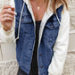 Two-Tone Spliced Denim Sherpa Hooded Jacket