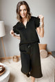 Ruffled Quarter Zip Top and Drawstring Pants Set Black