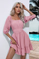 Square Neck Tie Back Ruffle Hem Dress Blush Pink