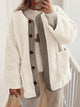 Contrast Button Up Sherpa Jacket with Pockets Cream