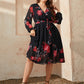 Plus Size Floral Surplice Neck Tie Waist Dress