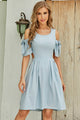Cutout Tied Cold-Shoulder Dress Light Blue