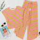 Striped Round Neck Top and Drawstring Pants Set