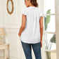 Swiss Dot Notched Cap Sleeve Blouse