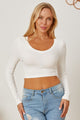 Round Neck Long Sleeve Cropped T-Shirt White